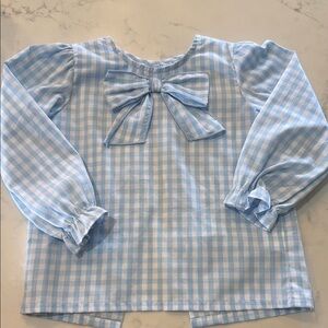 The Beaufort Bonnet Blue Gingham Kids Top with Bow